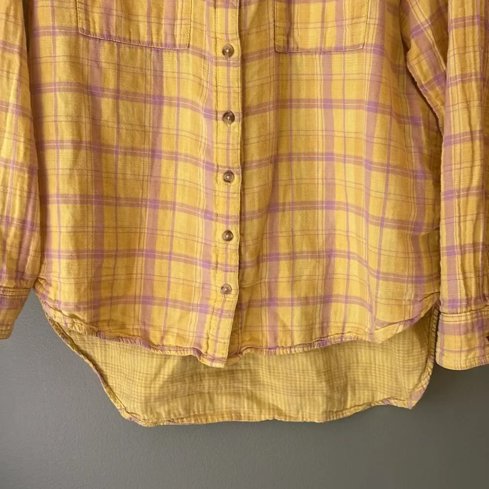 Anthropologie Seen Worn Kept Romy Yellow Plaid Relaxed Button-down Shirt Sz 10